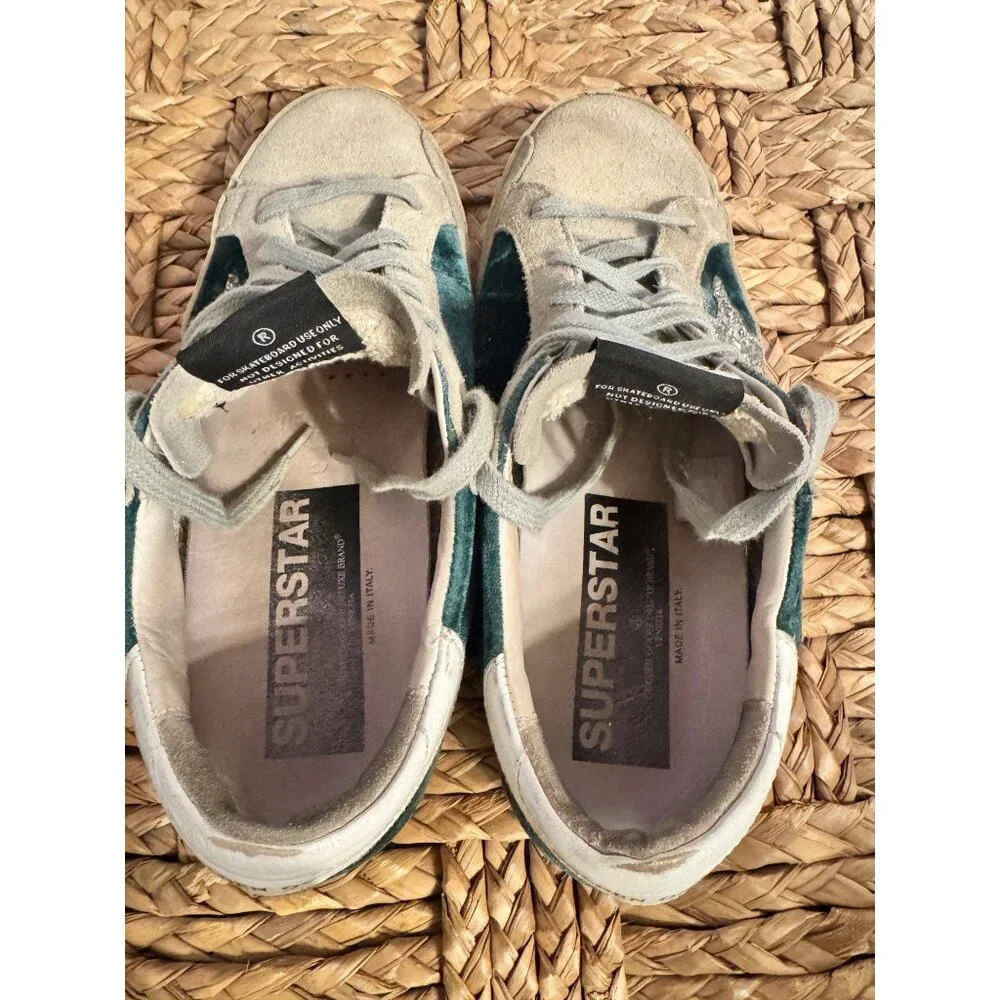 Golden Goose Superstar Suede Green Velvet Glitter Low-Top Sneakers Size 9 - Picture 6 of 14